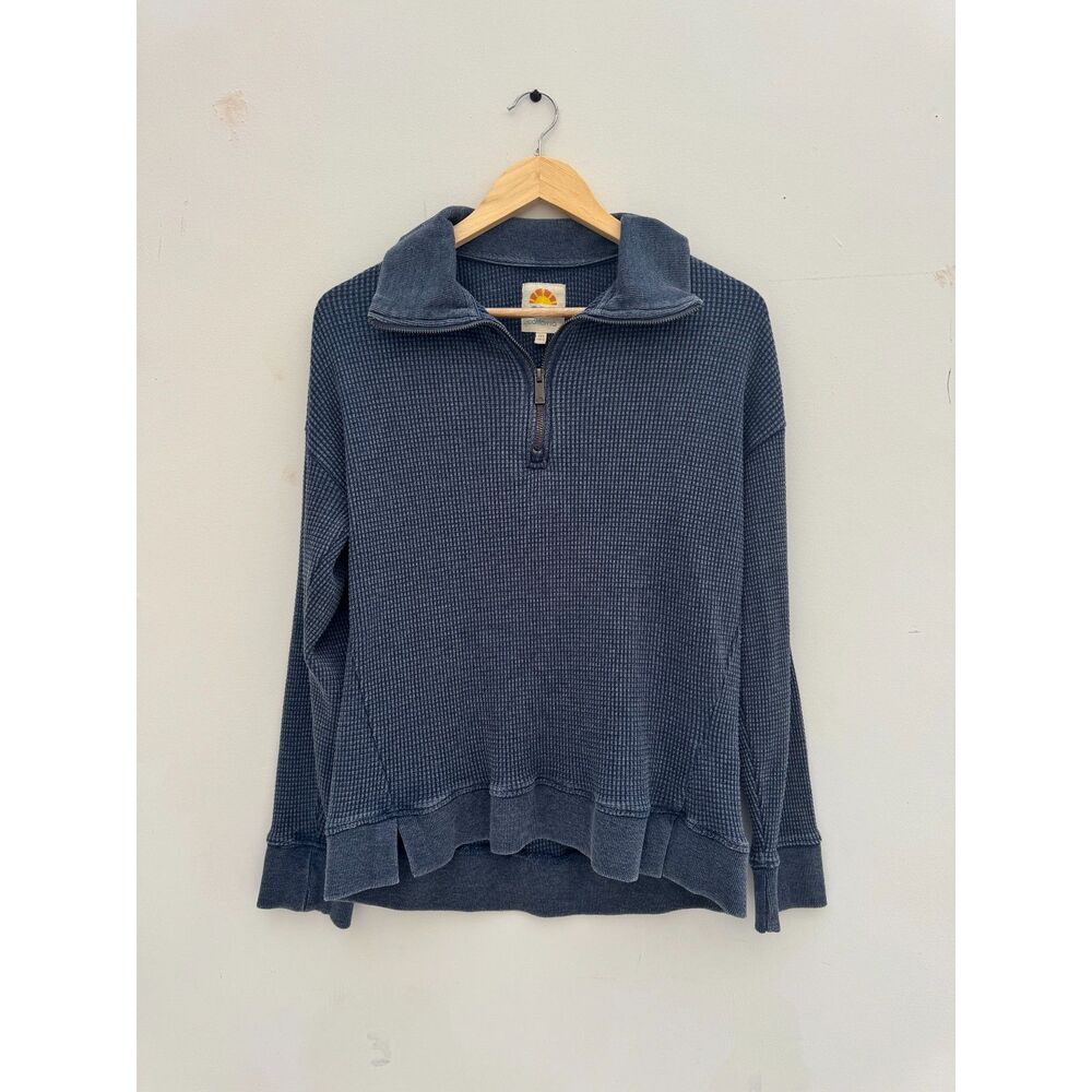 C&C California Waffle Knit Quarter Zip Pullover Women's M Navy Blue